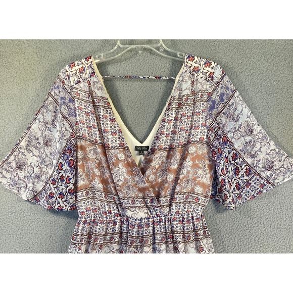 Lily Rose Maxi Dress Womens Medium Beige‎ Blue Floral Boho Lined V Neck Babydoll - Picture 2 of 11